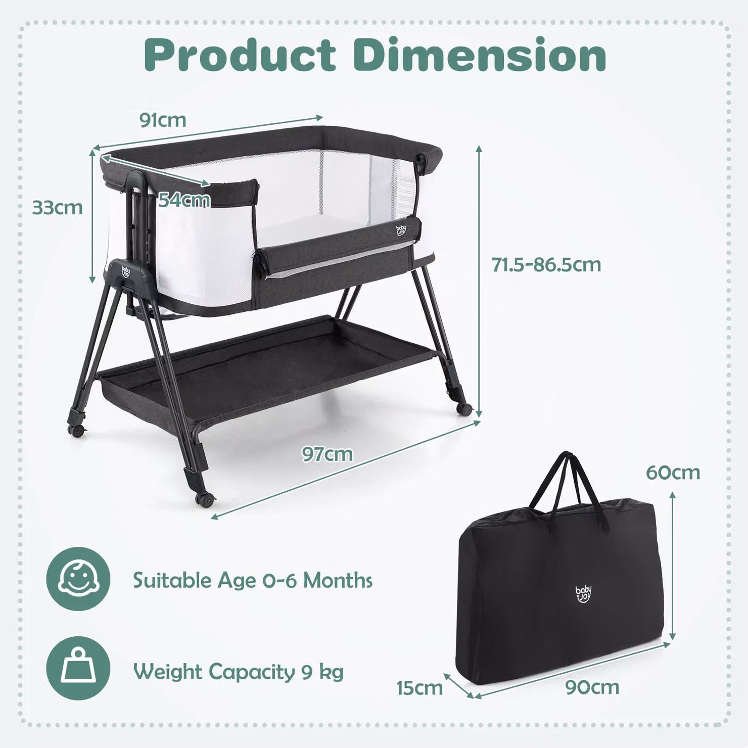 Costway Folding Baby Bedside Crib and Portable Sleeper Bassinet in Grey – 2