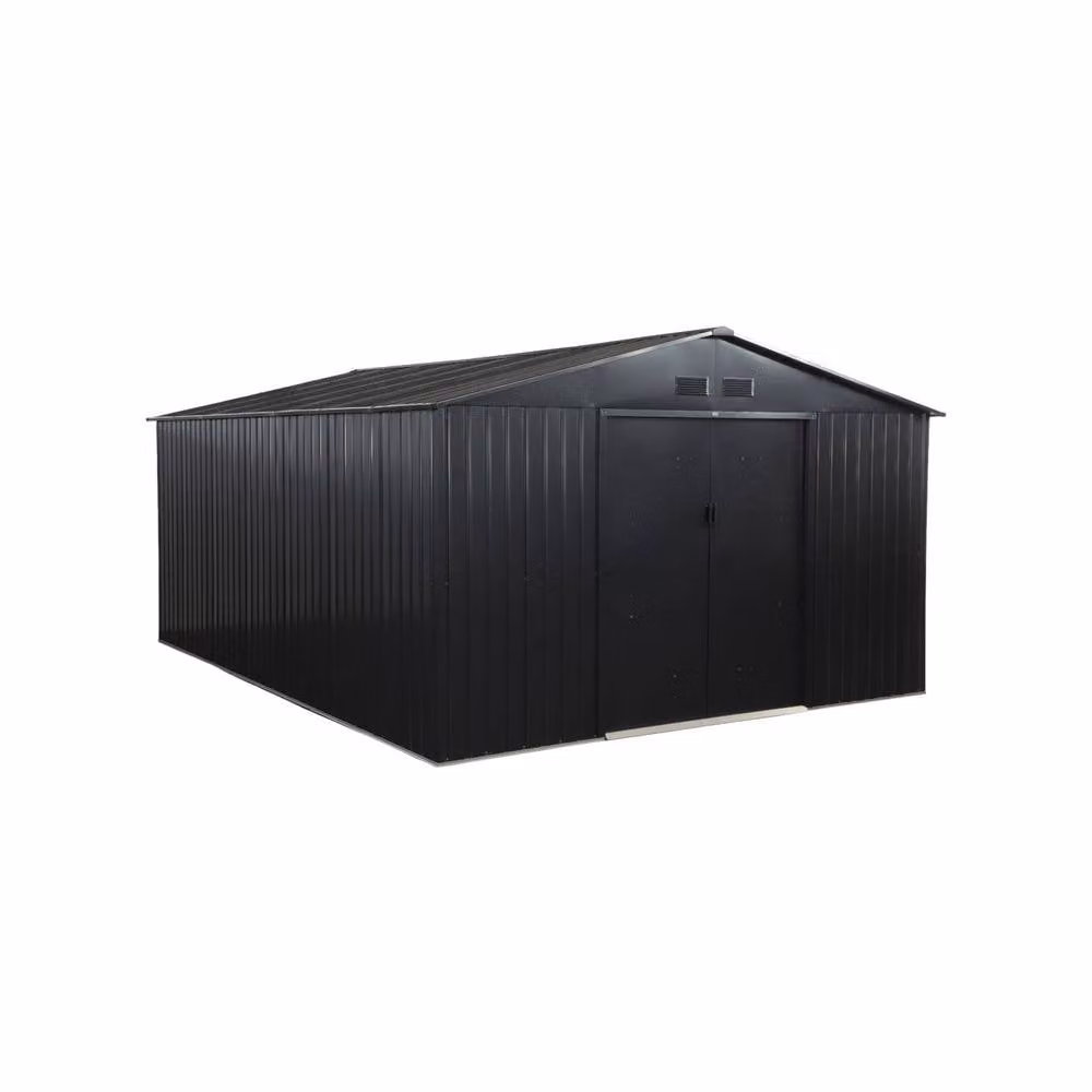 Sweekeek Galvanised Steel Garden Shed with Sliding Doors and Anchoring Kit, Dark Grey, 15.35m² – 2