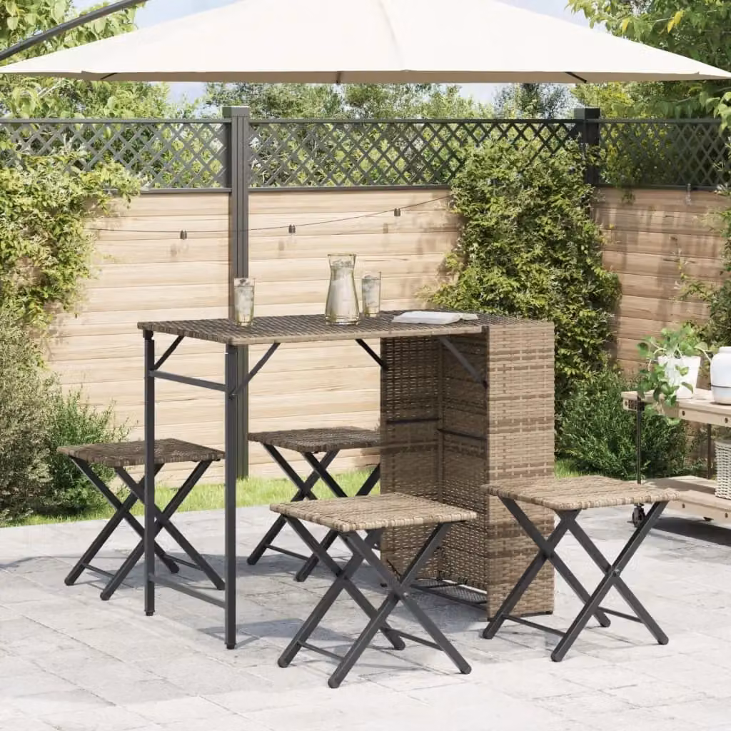 Berkfield Home 5 Piece Foldable Garden Dining Set in Beige Poly Rattan and Metal – 2