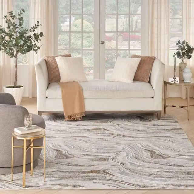 The Rug Shop UK Grey and Gold Abstract Modern Easy to Clean Polyester Rug, W: 240 cm, D: 300 cm