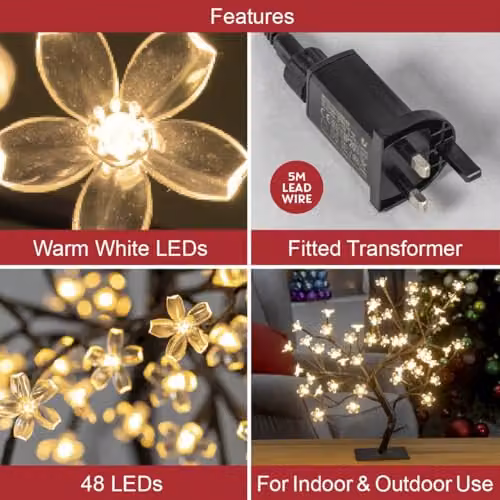 The Christmas Workshop 76460 Blossom Tree with 48 Warm White LEDs, White, H 45 cm, W 14.5 cm, D 14.5 cm – 3