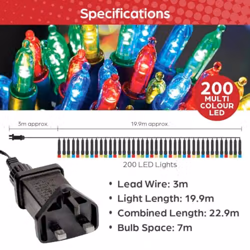 The Christmas Workshop 200 LED Multicoloured Static Fairy Lights, 22.9m Length, for Indoor and Outdoor Use – 2