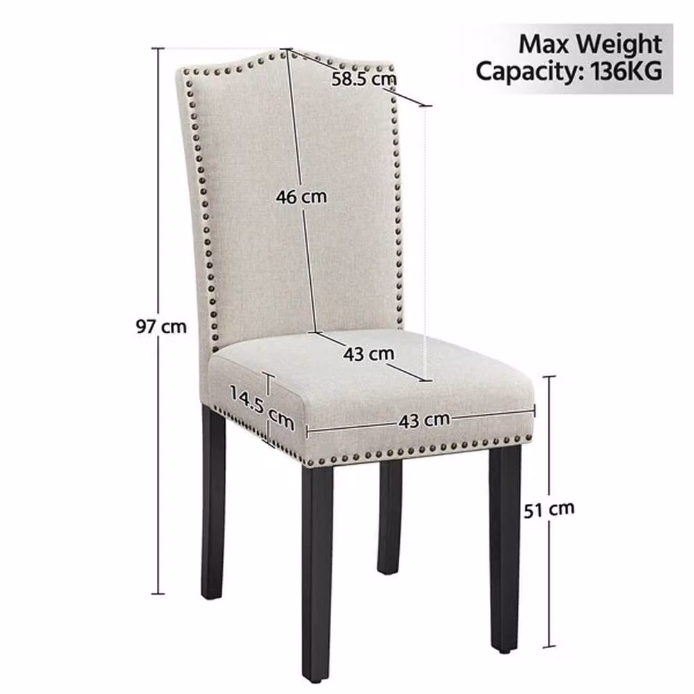 KORVIXA Upholstered Dining and Kitchen Chairs in Beige and Bronze with Rubberwood Legs – 2