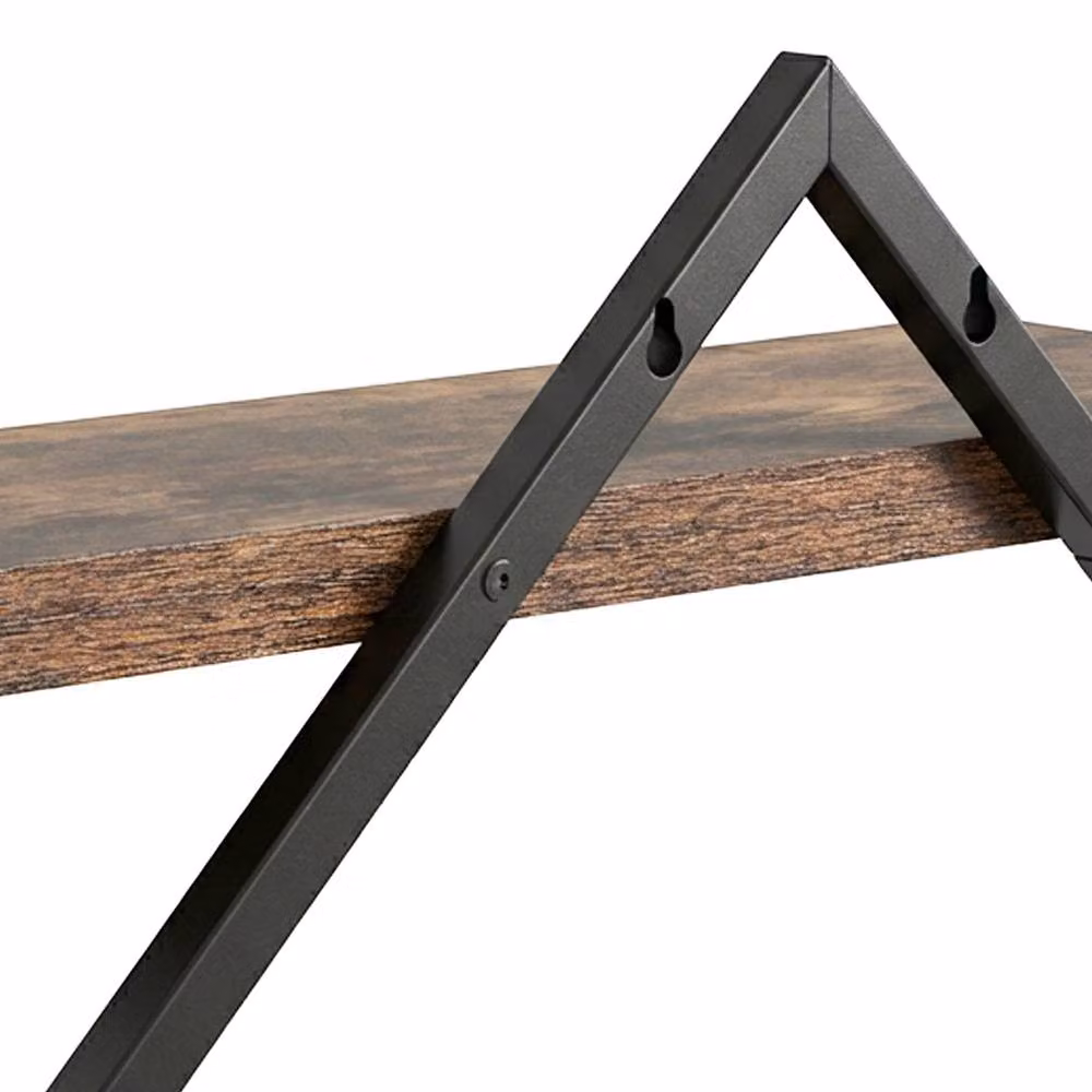 Levede Set of 2 Industrial Style Floating Wall Shelves in Brown Wood and Metal – 4