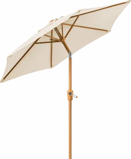 Christow Wood Effect Parasol with Crank Handle in Beige and Yellow, Diameter: 200 cm