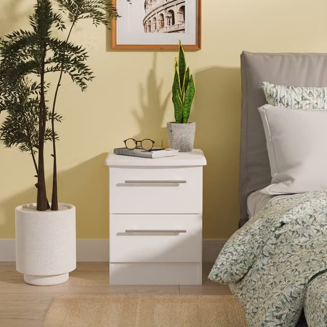 Sherwood Ready Assembled 2 Drawer Bedside Cabinet in White Matt