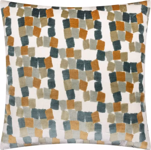 Make It A Home Metro Blocks Velvet Jacquard Square Cushion in Green and Multicolour with Feather Filling