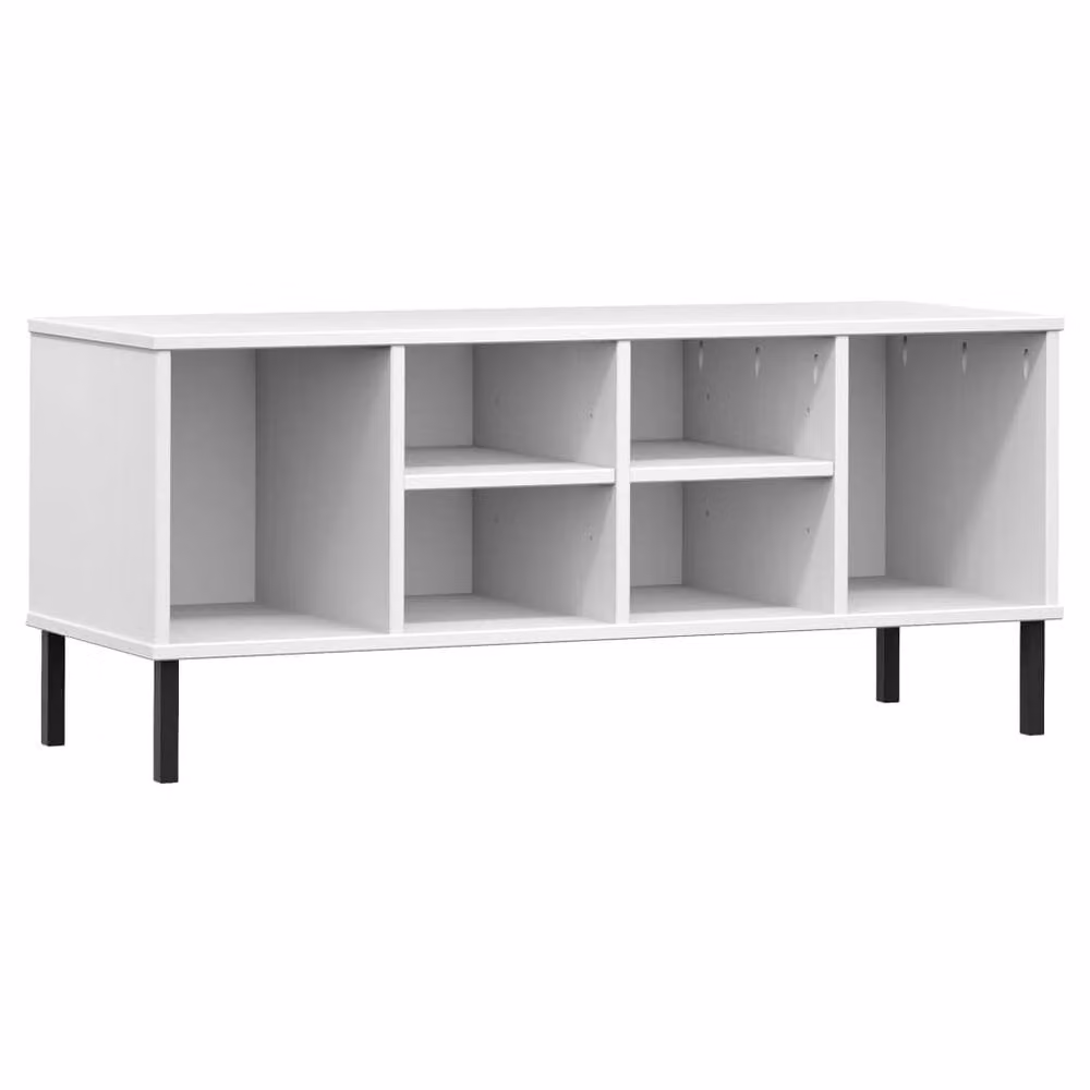 Berkfield Home Oslo Solid Wood Shoe Rack with Metal Legs, White, W: 106 cm, D: 35 cm, H: 45 cm – 3