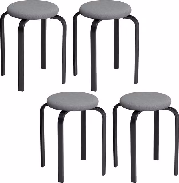 HOMCOM Set of 4 Modern Stackable Round Backless Stools with Fabric Cushions and Metal Frame in Dark Grey – 1