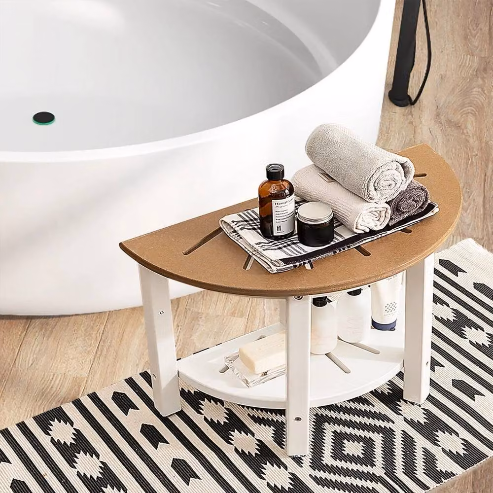 Kelvenix 2-Tier Semicircular Shower Bench in Brown with Non-Slip Drainage Seat – 2