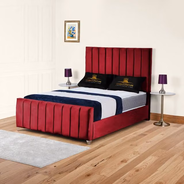 UK Bed Furniture Lisburn Gas Lift Ottoman Storage Upholstered Bed in Red Velvet, Size: 180 x 200 cm