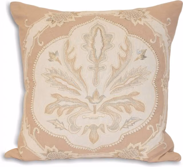 Make It A Home Classic Floral Embroidered Square Cushion in Beige and Yellow