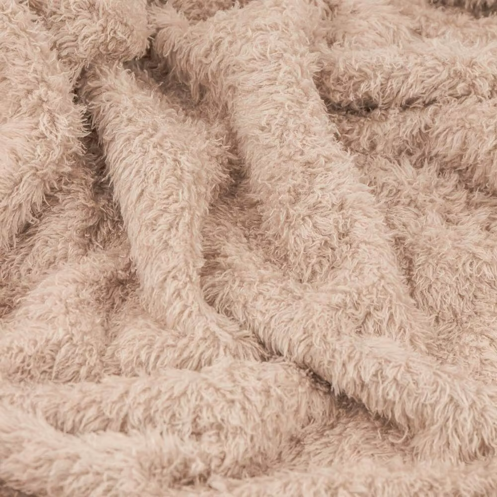 Furn Harlan Borg Sherpa Tasselled Fleece Throw in Beige, W: 140 cm, D: 180 cm – 3