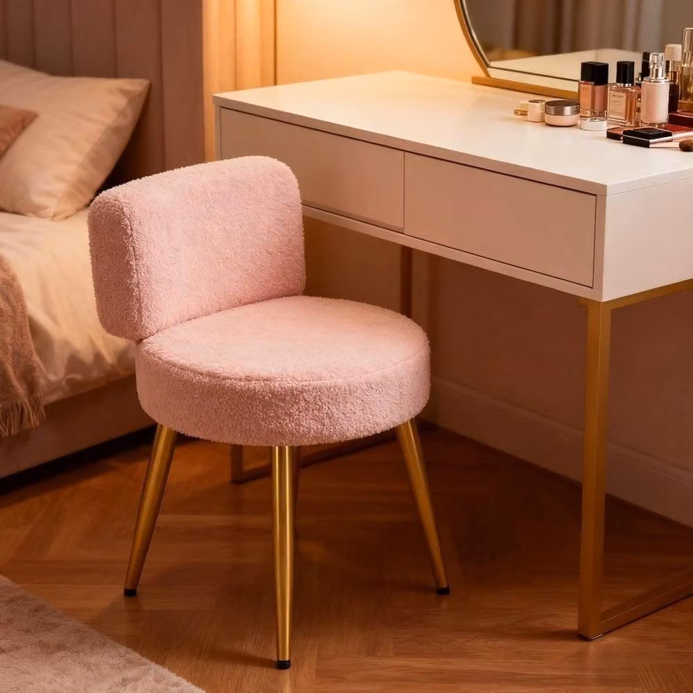 SPETLEK Comfy Teddy Tufted Back Makeup Vanity Stool in Pink – 2