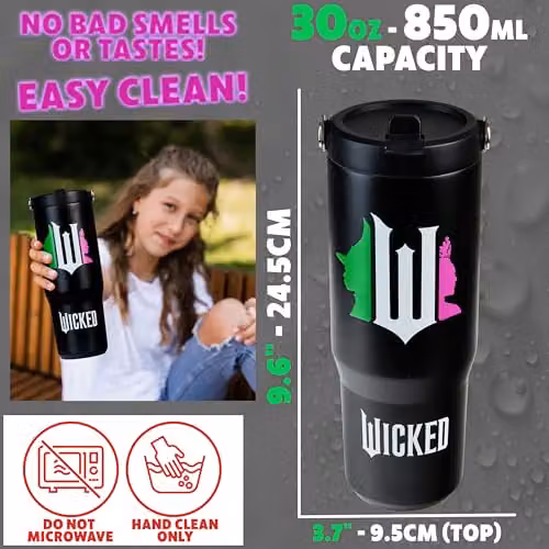 Get Trend Wicked Insulated Metal Travel Tumbler with Flip Up Straw and Handle, 850ml, Black – 6