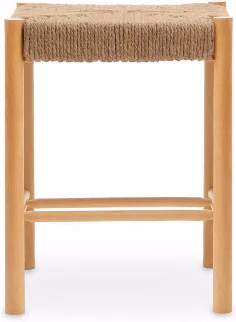 Orsina Rustic Beechwood Stool with Handwoven Hemp Rope in Beige, H 45 cm x W 35 cm x D 35 cm