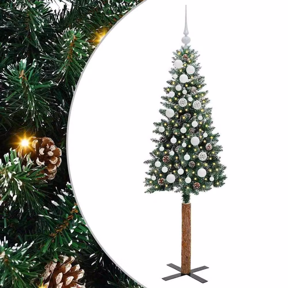 Berkfield Home Elegant Slim Christmas Tree with 150 LEDs, Green and White, H 150 cm x W 66 cm x D 66 cm – 3