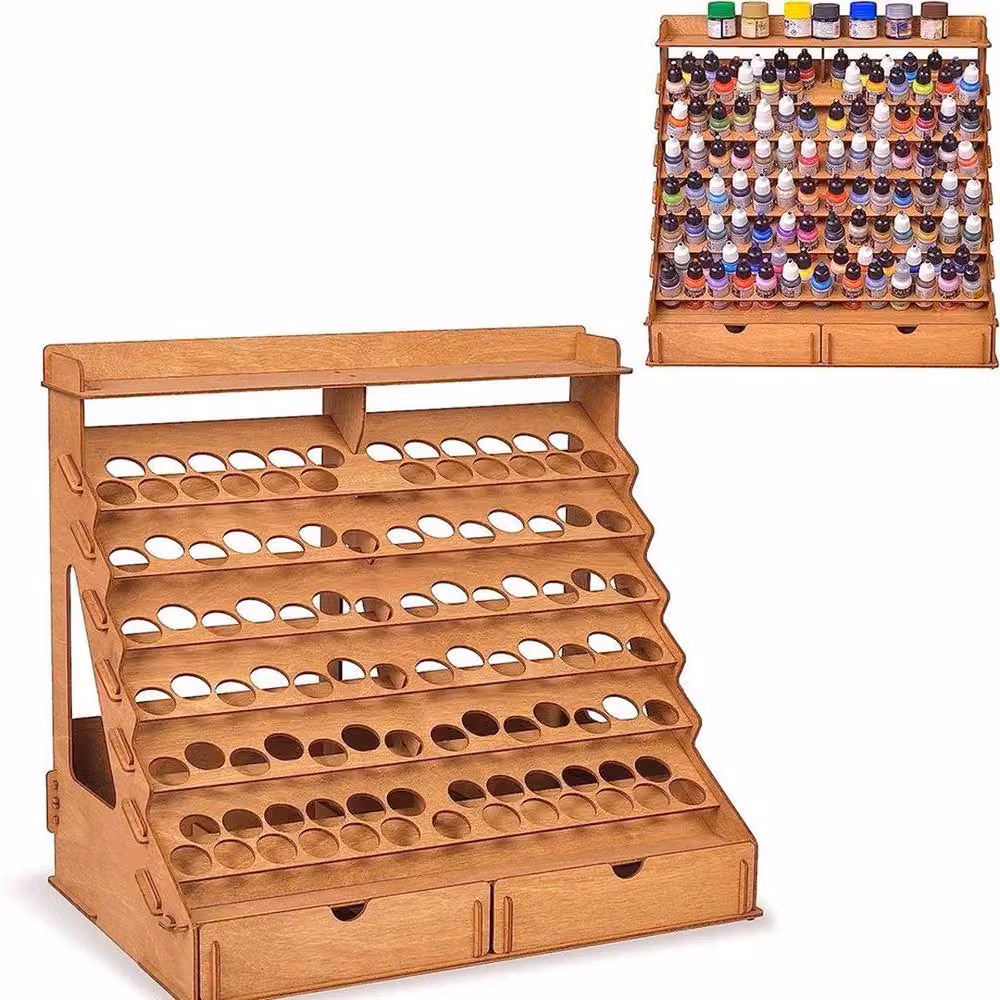 EONLION Wood Model Paint Storage Rack and Organizer in Brown, W/D/H: 50 x 27 x 39 cm – 2