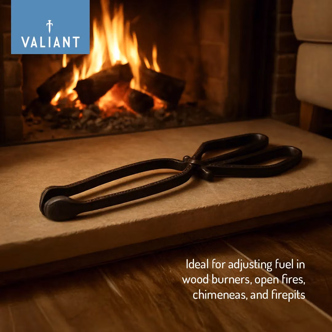 Valiant Heavy-Duty Cast Iron Log and Coal Tongs, Black, Width: 34 cm – 3