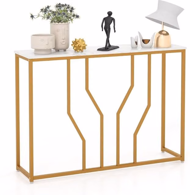 Costway Modern Faux Marble Console Table in White and Gold