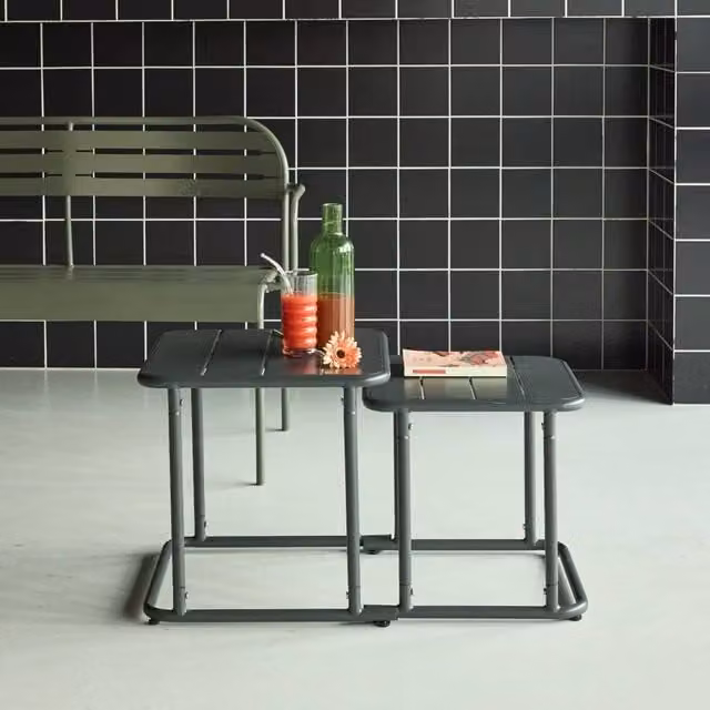 sweeek Square Outdoor Nesting Table in Matt Khaki Steel – 1