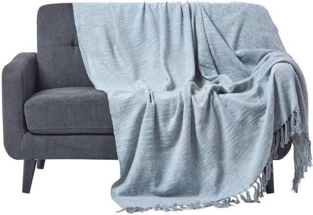 Homescapes Grey Woven Cotton Throw with Fringes, Width: 360 cm