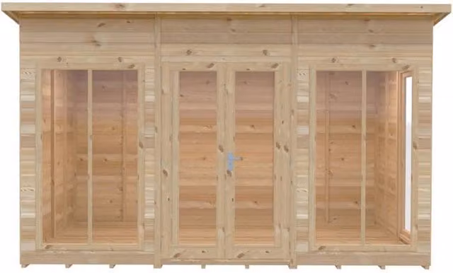 Shires Lela 12x8 Wood Summerhouse in Light Brown, W: 357 cm, D: 244.8 cm, H: 227.5 cm