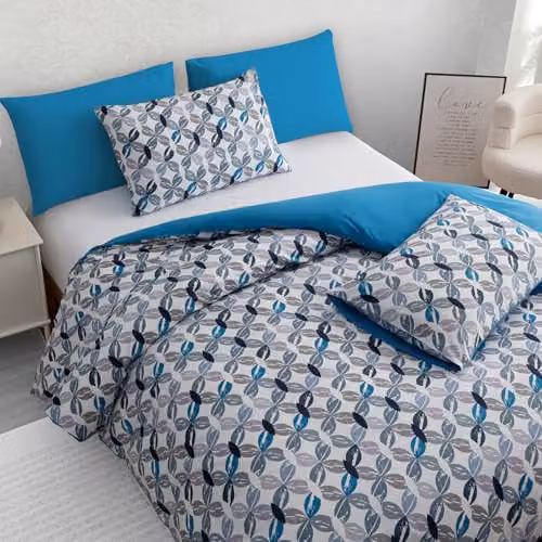 Pamposh Double Duvet Set in Blue, Premium Brushed Microfibre Duvet Cover and Pillowcase Set, W/D/H: 200 x 200 cm and 50 x 75 cm
