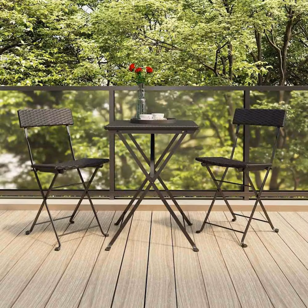 Berkfield Home Beautiful 3 Piece Folding Bistro Set in Black Poly Rattan – 2