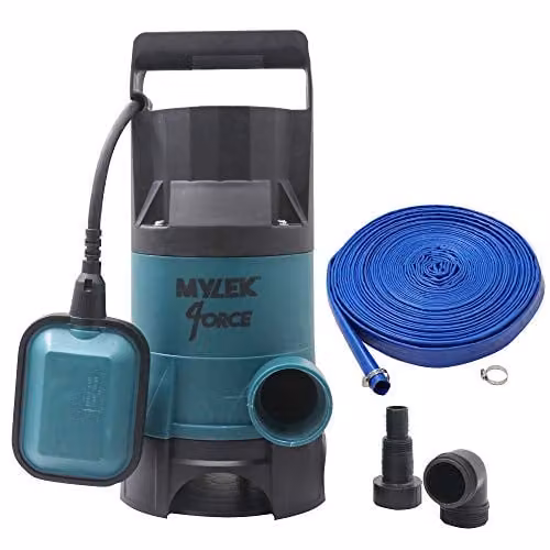 Mylek Submersible Water Pump 750W with 20m Layflat Hose in Blue or Yellow – 1