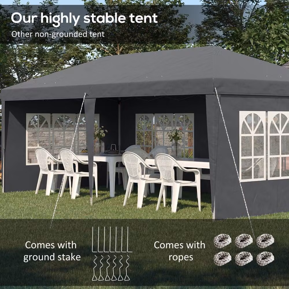 OUTSUNNY Grey Pop Up Garden Gazebo, W: 600 cm, D: 300 cm, H: 270 cm to 300 cm – 5
