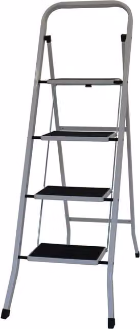 Oypla 4 Step Foldable Steel Stepladder with Non-Slip Rubber Feet, White