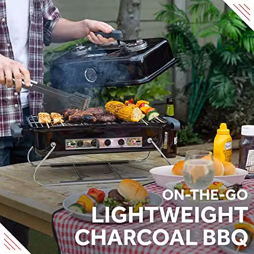George Foreman Premium On-The-Go Portable Charcoal Barbecue in Black with Two Part Warming Rack and Adjustable Airflow, GFPTBBQ1004B – 2