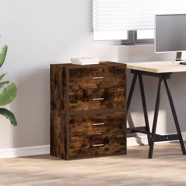 Berkfield Home Set of 2 Durable Smoked Oak Cabinets with 2 Drawers, Brown, W/D/H: 60 x 31 x 40 cm