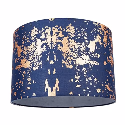 Happy Homewares Modern Round Cotton Fabric Lamp Shade in Blue with Copper and Silver Foil Design, Diameter: 30 cm – 1