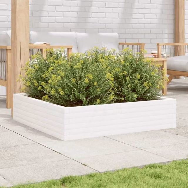 Berkfield Home Decorative White Garden Planter Tub in Solid Wood, W: 100 cm, D: 100 cm, H: 23 cm – 1