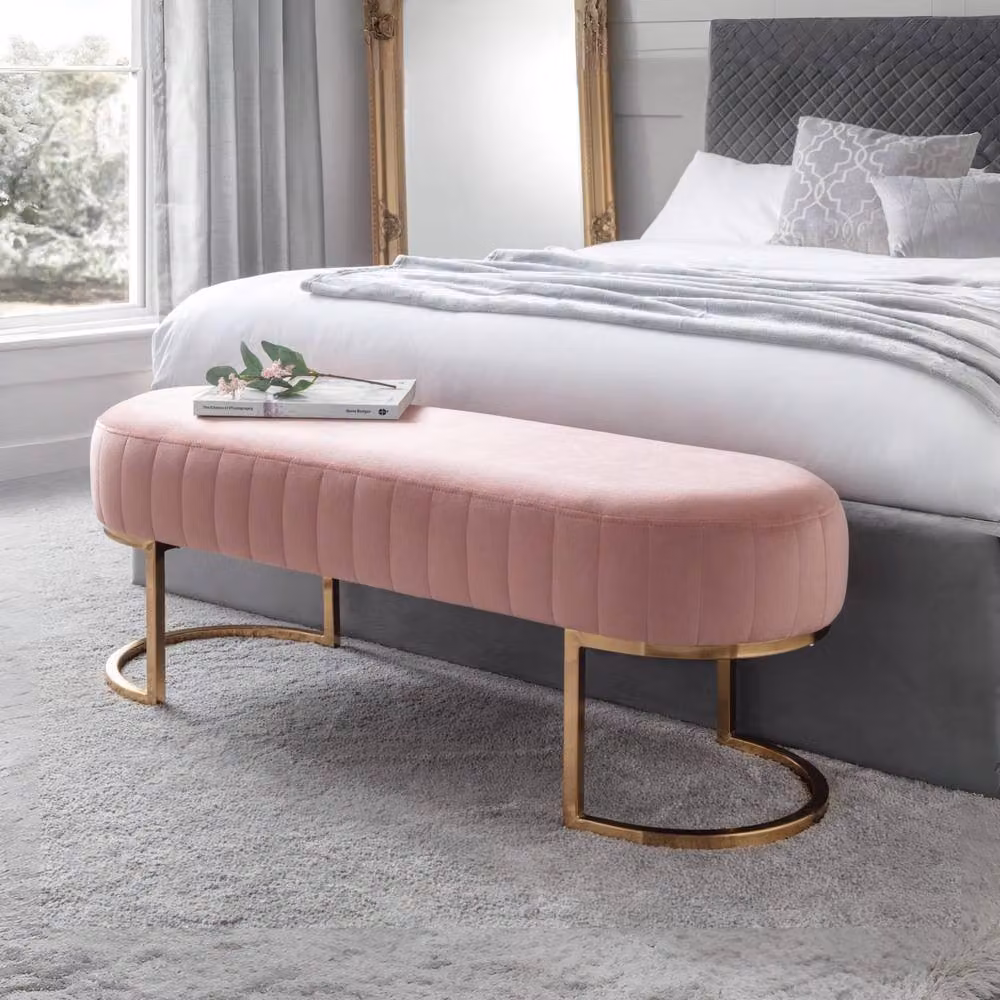 Cheshire Hatherton Modern Pink Velvet Upholstered Bench with Gold Accents – 2