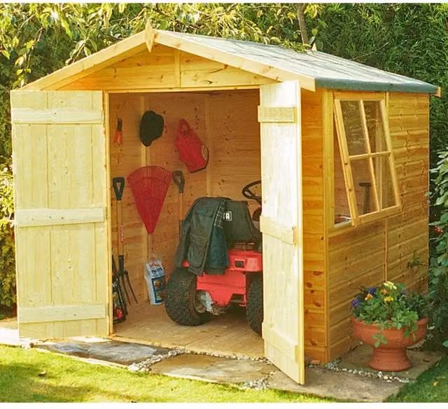 Shires Alderney Tongue and Groove Garden Shed Workshop with Double Doors, Beige, W/D/H: 210 x 198 x 204.8 cm