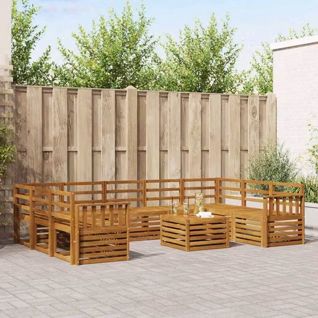 Berkfield Home 10-Piece Modern Garden Sofa Set in Brown Solid Acacia Wood – 1