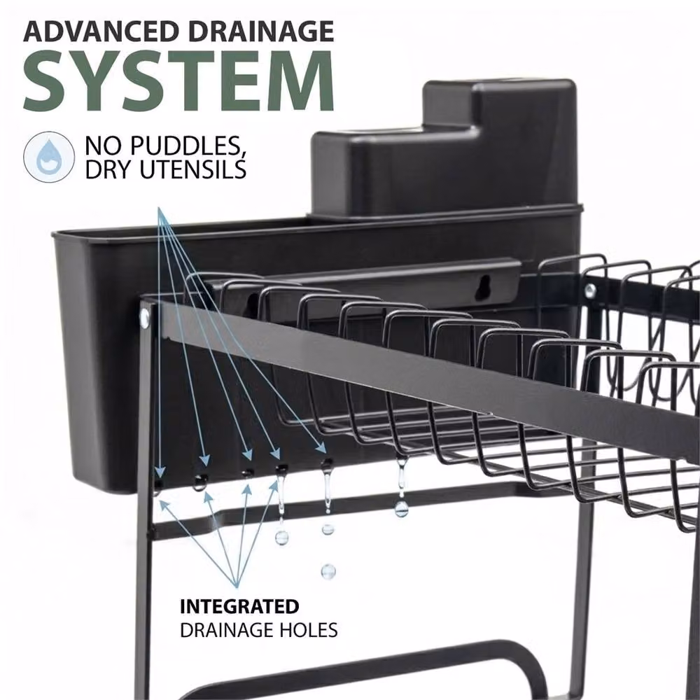 Nordara 2 Tier Black Metal Cutlery Holder and Drip Tray Rack – 4