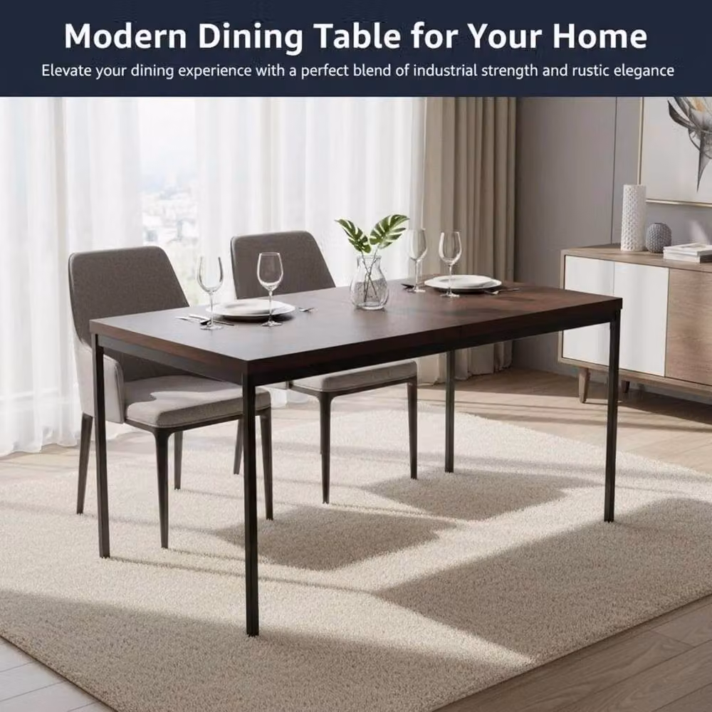 VOGREX Brown Rectangular Dining Table with Black Legs, W/D/H: 120 x 70 x 75 cm – 3
