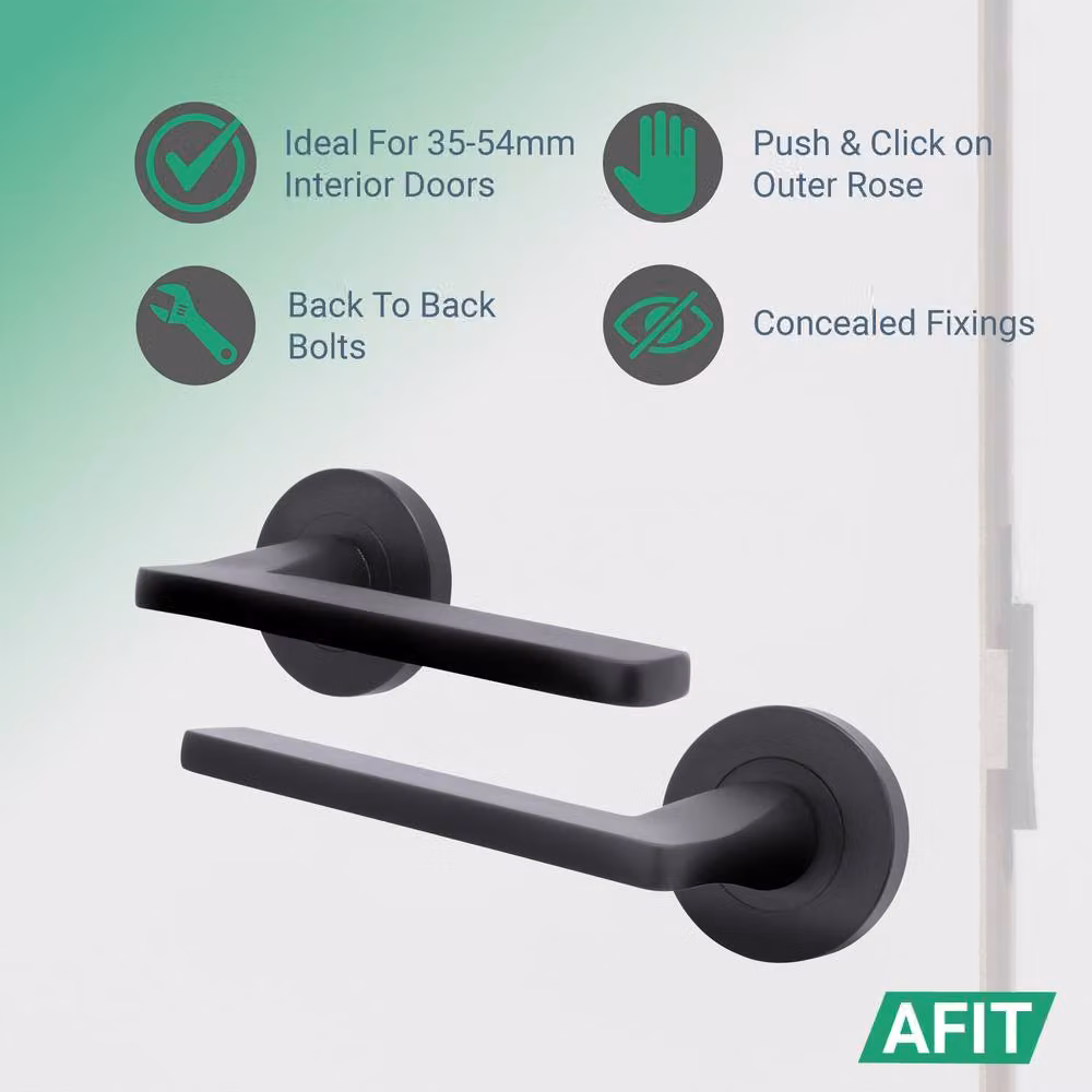 AFIT Matt Black Fire Door Handle Latch Set with Hinges, Aluminium, W/D/H: 15 x 15 cm – 2