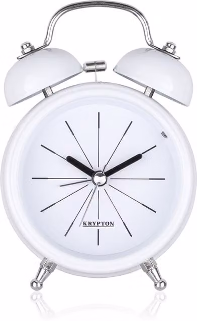 Krypton Retro Analog Twin Bell Tabletop Alarm Clock in White – 1