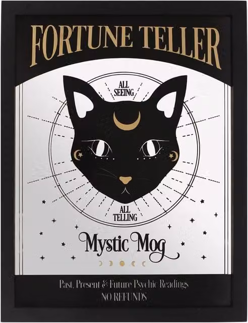 Uniqueful Mystic Mog Mirrored Wall Hanging, Black and Multicolour Abstract Glass Decor, W: 45.0 cm, H: 35.0 cm