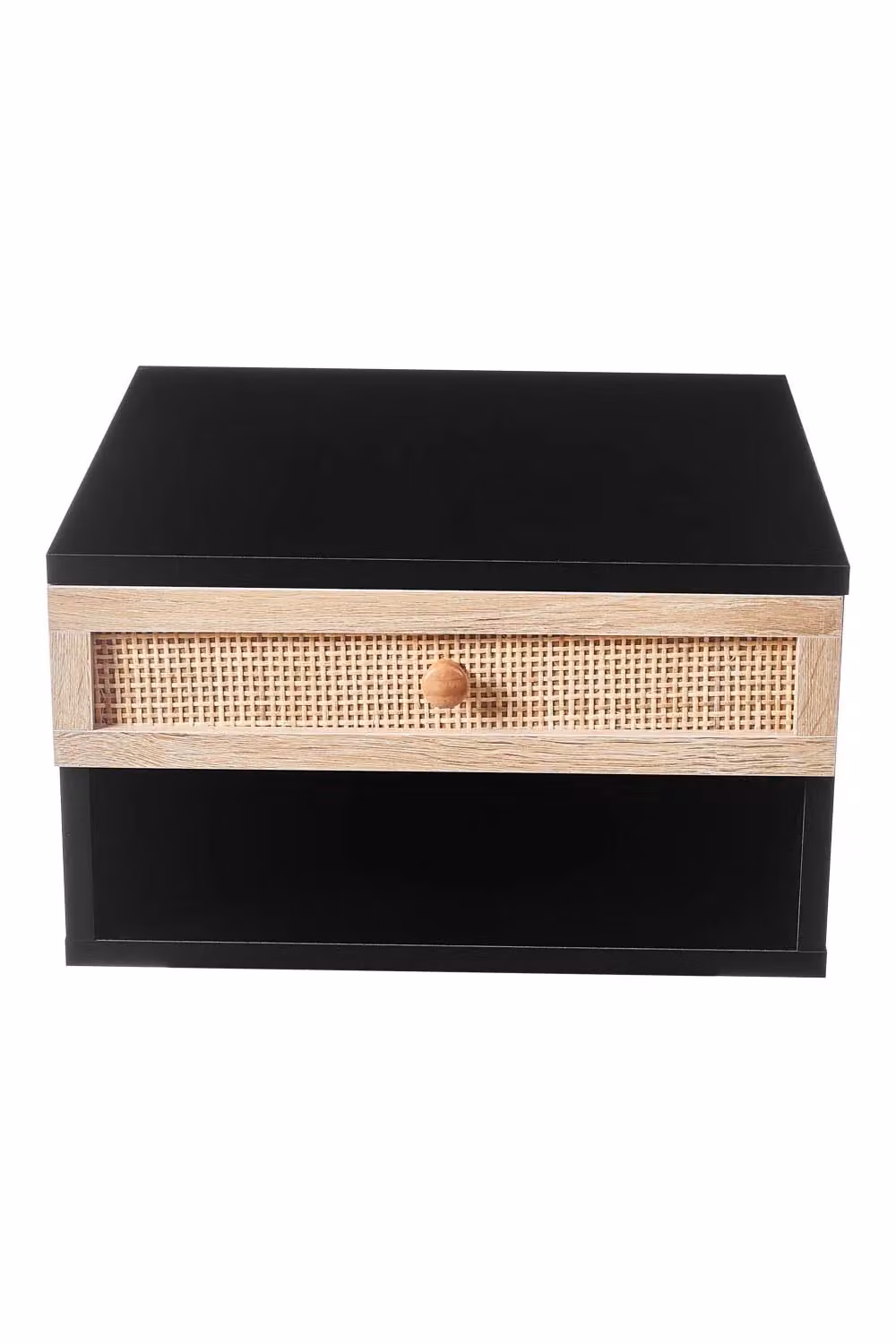 H&O Direct Wall Mounted Floating Bedroom Nightstand with Pseudo-Rattan Drawer in Black – 2