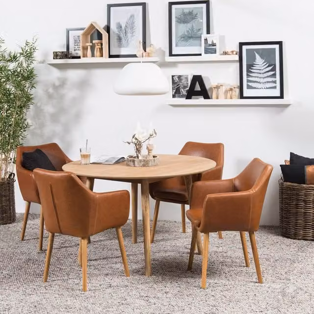 Furniture To Go Nagano Round Oak Dining Table in Brown