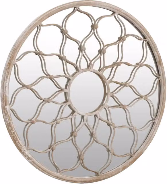 Berkfield Home Round Sand Mirror in Beige, W/D/H: 60 x 60 x 3 cm