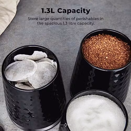 Tower Solitaire Airtight Stainless Steel Storage Canisters, Set of 3, Black – 4