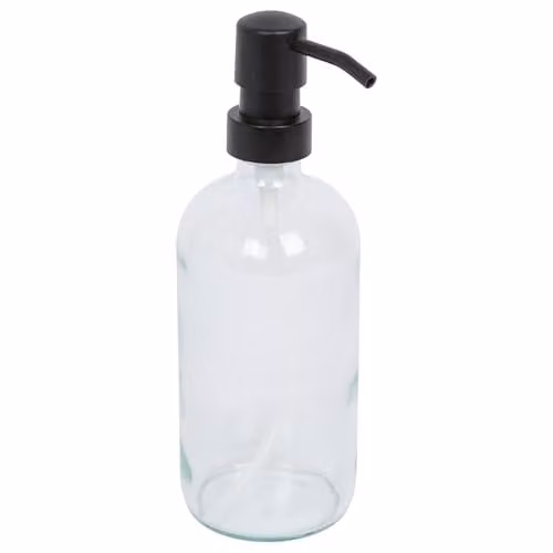 Harbour Housewares Refillable Glass Soap Dispenser with Black Pump, 500ml, Transparent – 1