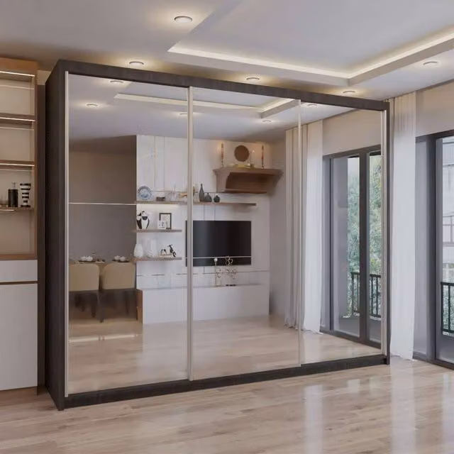 Sliding Wardrobes 4U Modern Triple Door Sliding Wardrobe in Dark Brown, W: 250 cm, H: 217 cm, D: 62 cm